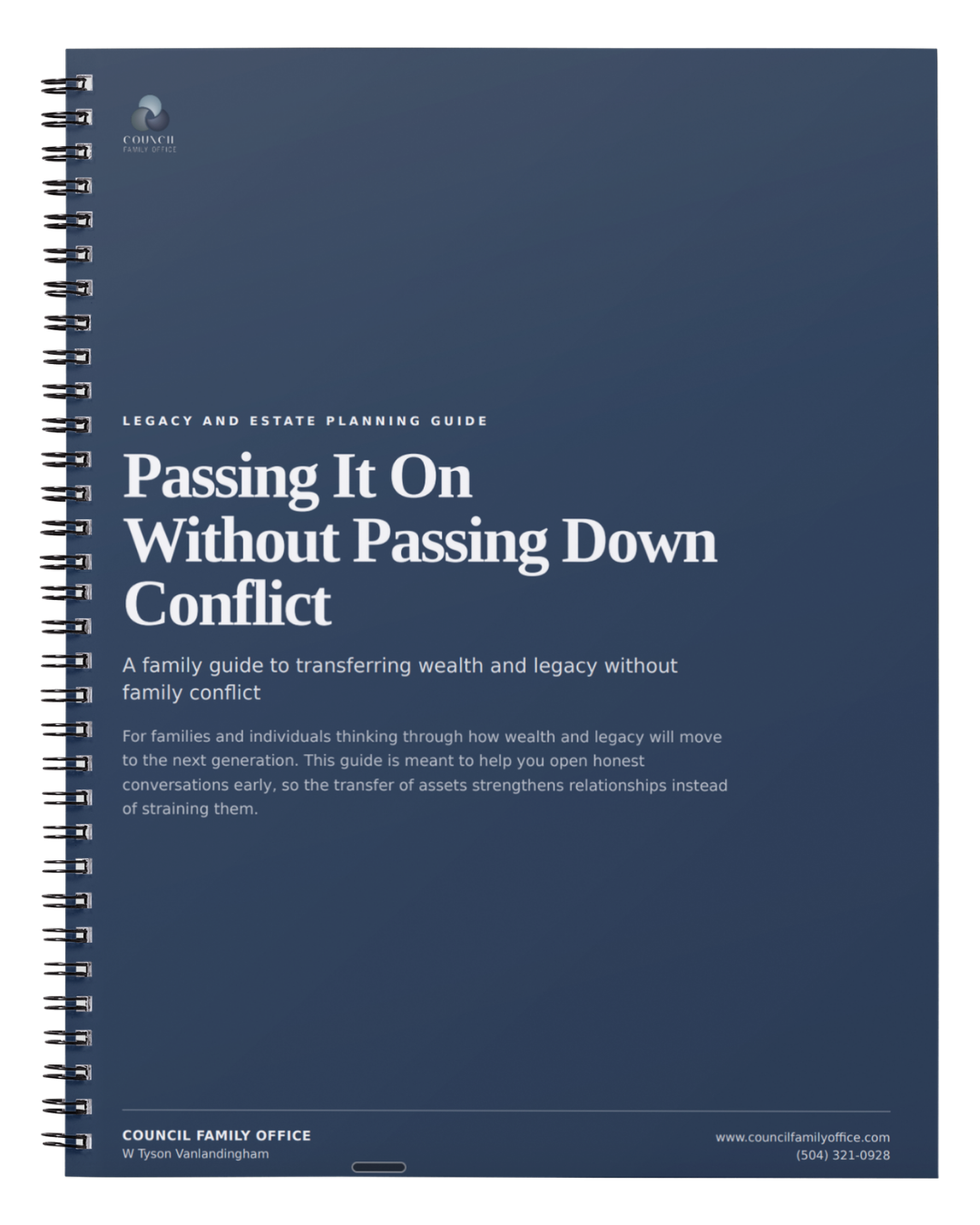 Cover of the Council Family Office guide, Passing It On Without Passing Down Conflict